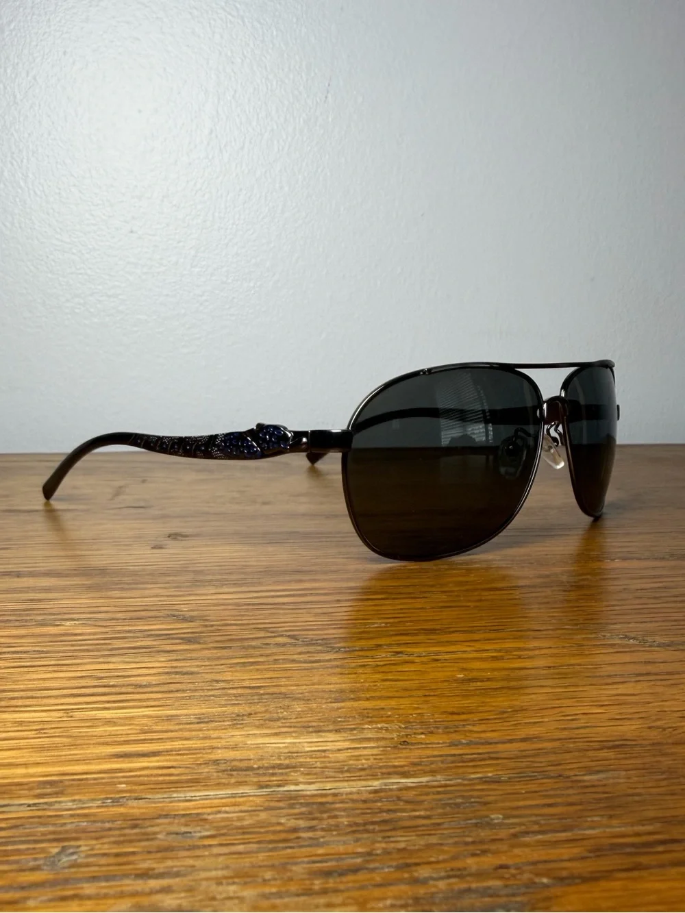 Vintage CARTIER Black Jaguar Gray Arms Sunglasses No Case.